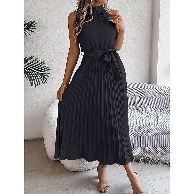 Abito Midi Plissettato Scollo Halter