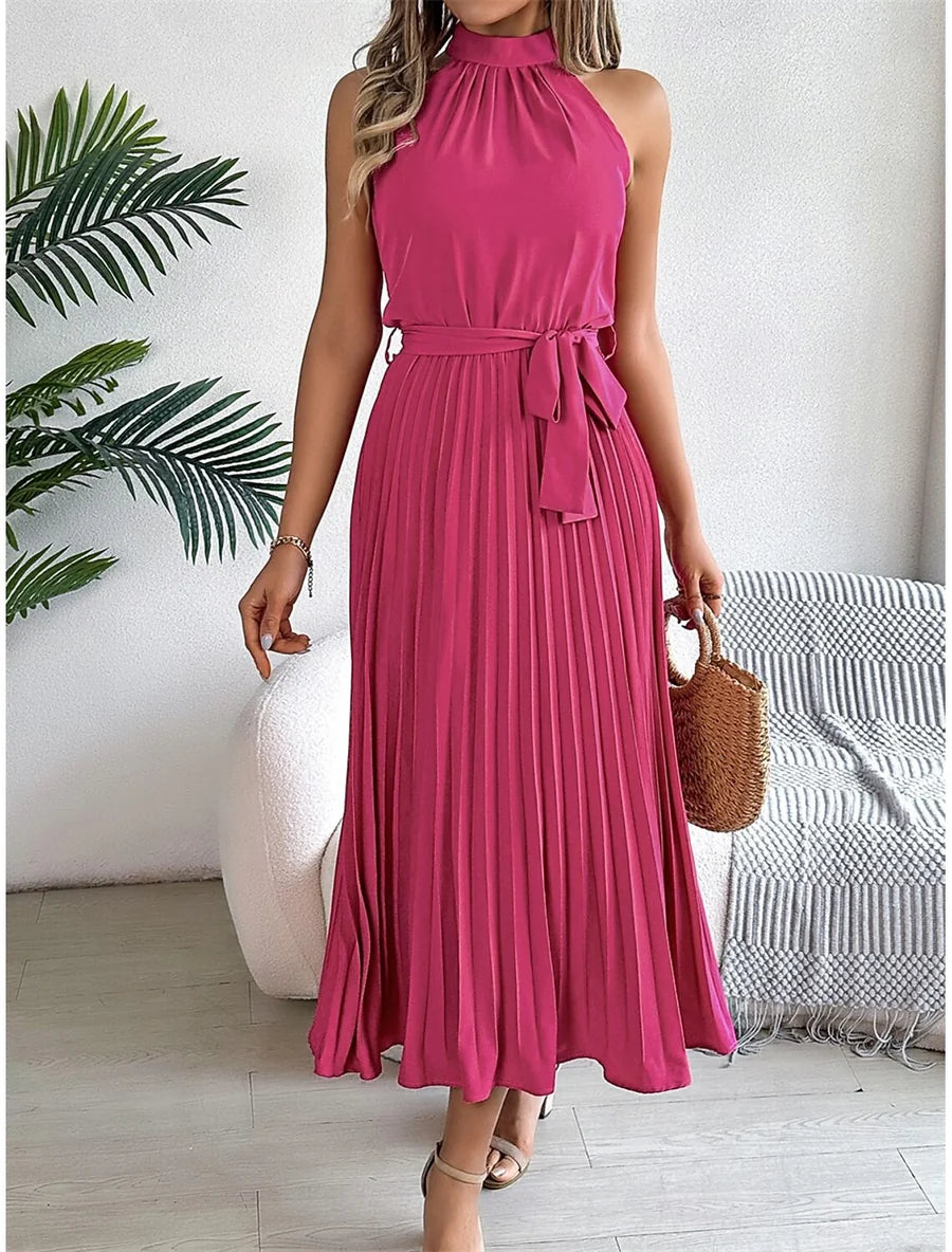 Abito Midi Plissettato Scollo Halter
