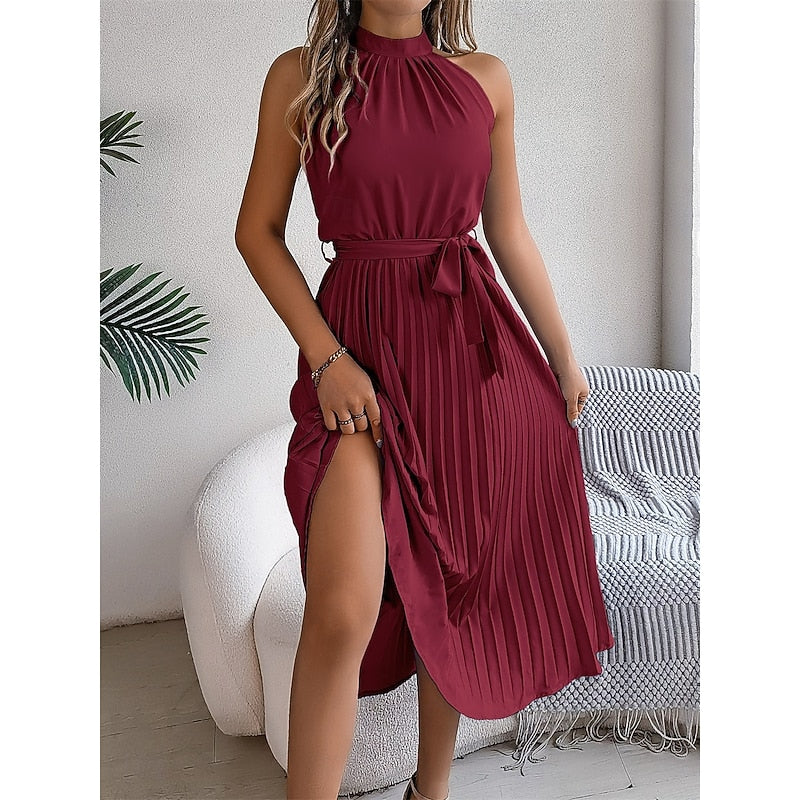 Abito Midi Plissettato Scollo Halter