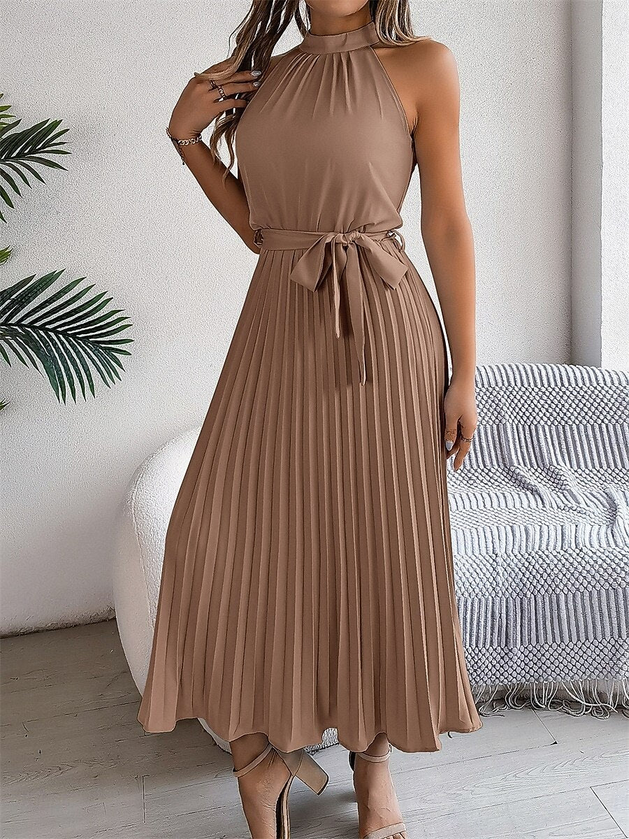 Abito Midi Plissettato Scollo Halter
